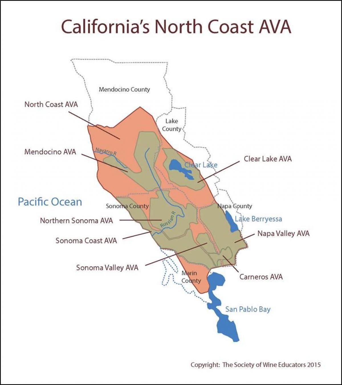 Karta över kalifornien kusten norr om San Francisco