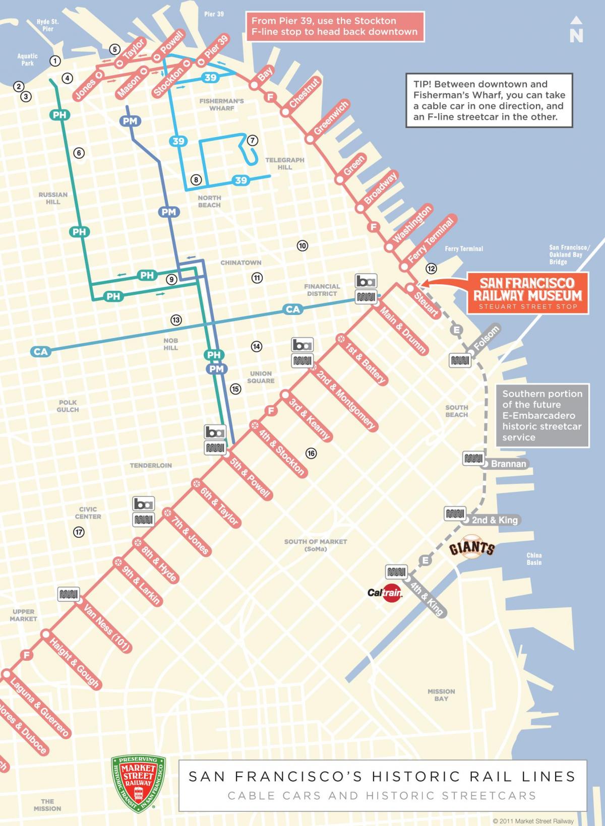Karta över kabel-bil vägen San Francisco, ca