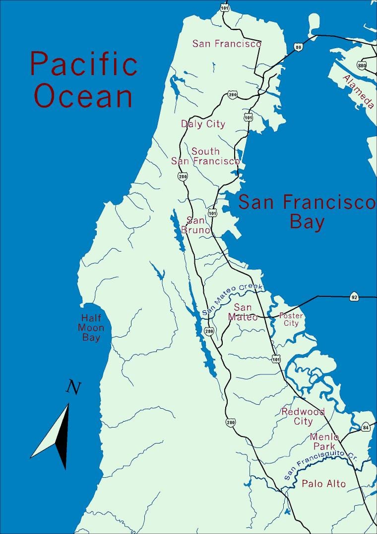 Karta över bay area-halvön