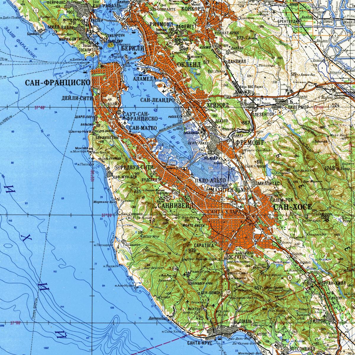 San Francisco bay area topografisk karta