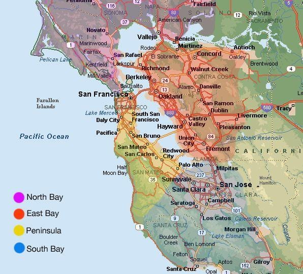 San Francisco karta över området och dess omgivningar