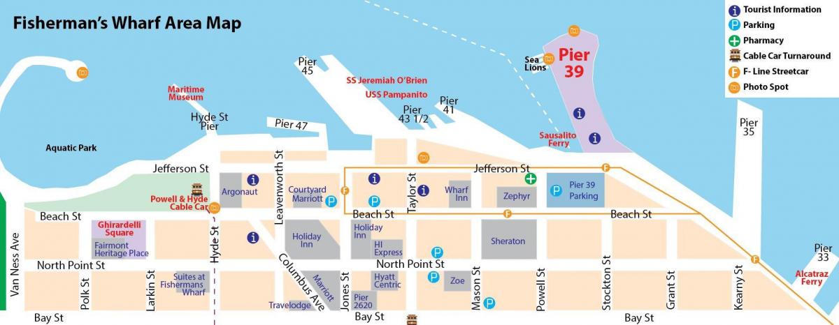 karta över San Francisco fisherman ' s wharf-området