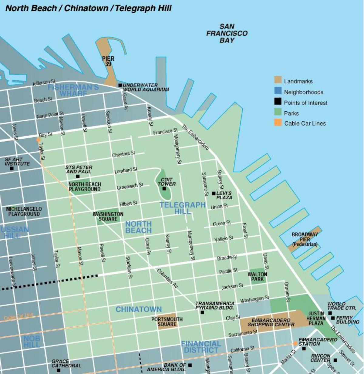 Karta över north beach i San Francisco
