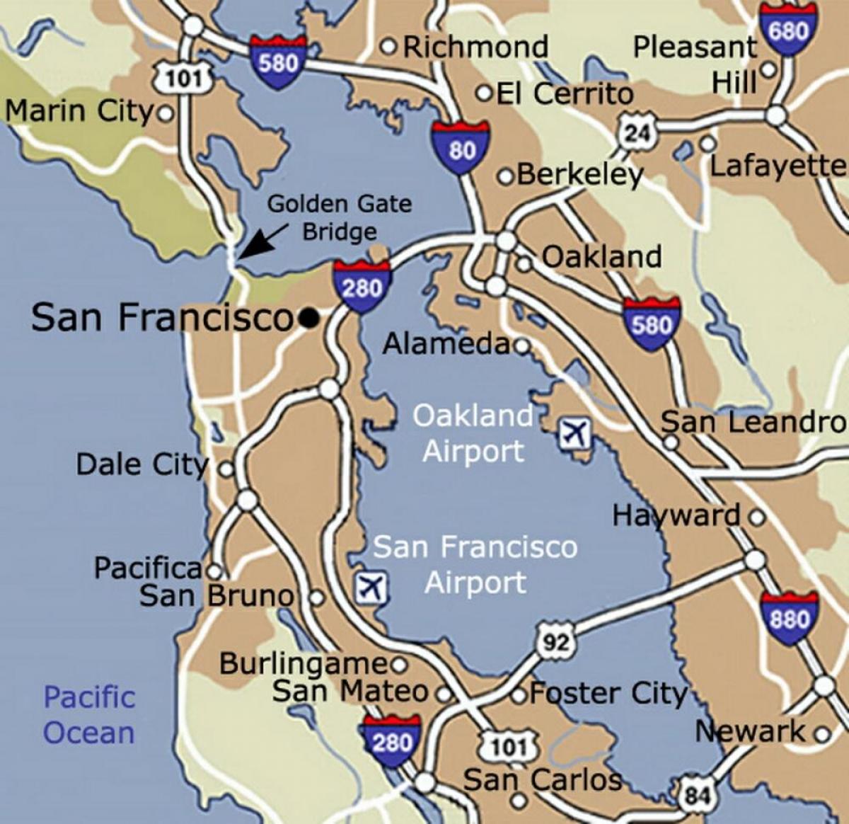 Karta över San Francisco airport och det omgivande området