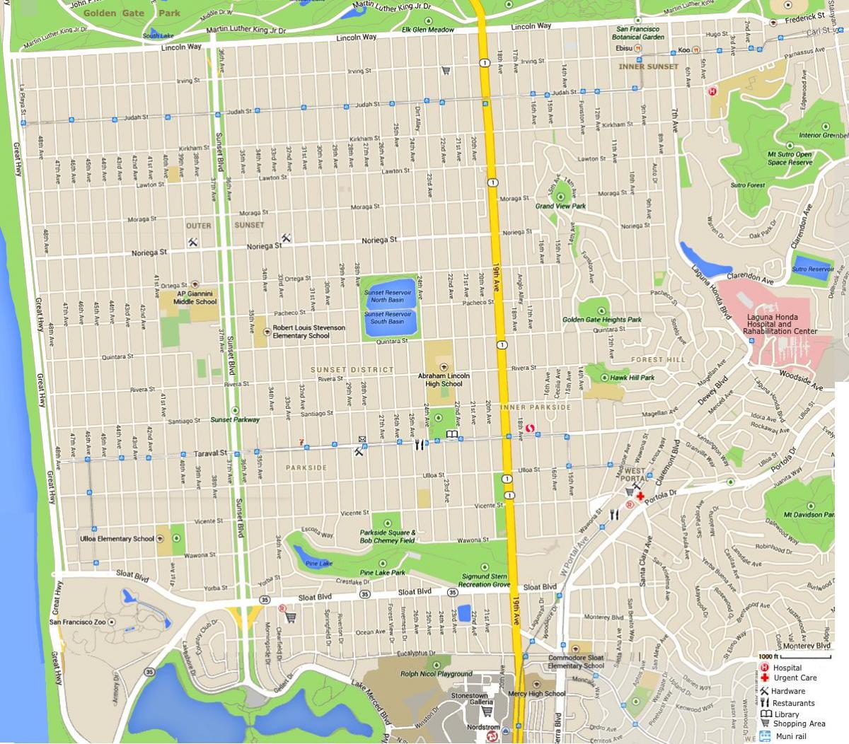 Karta över sunset district i San Francisco