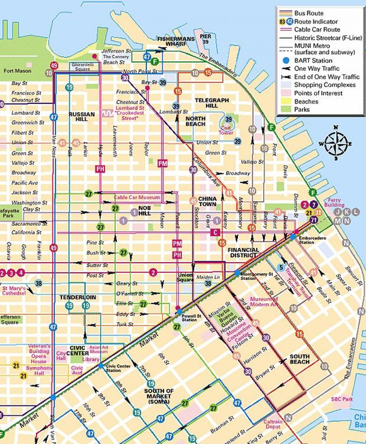kabelspårvagnarna San Francisco karta