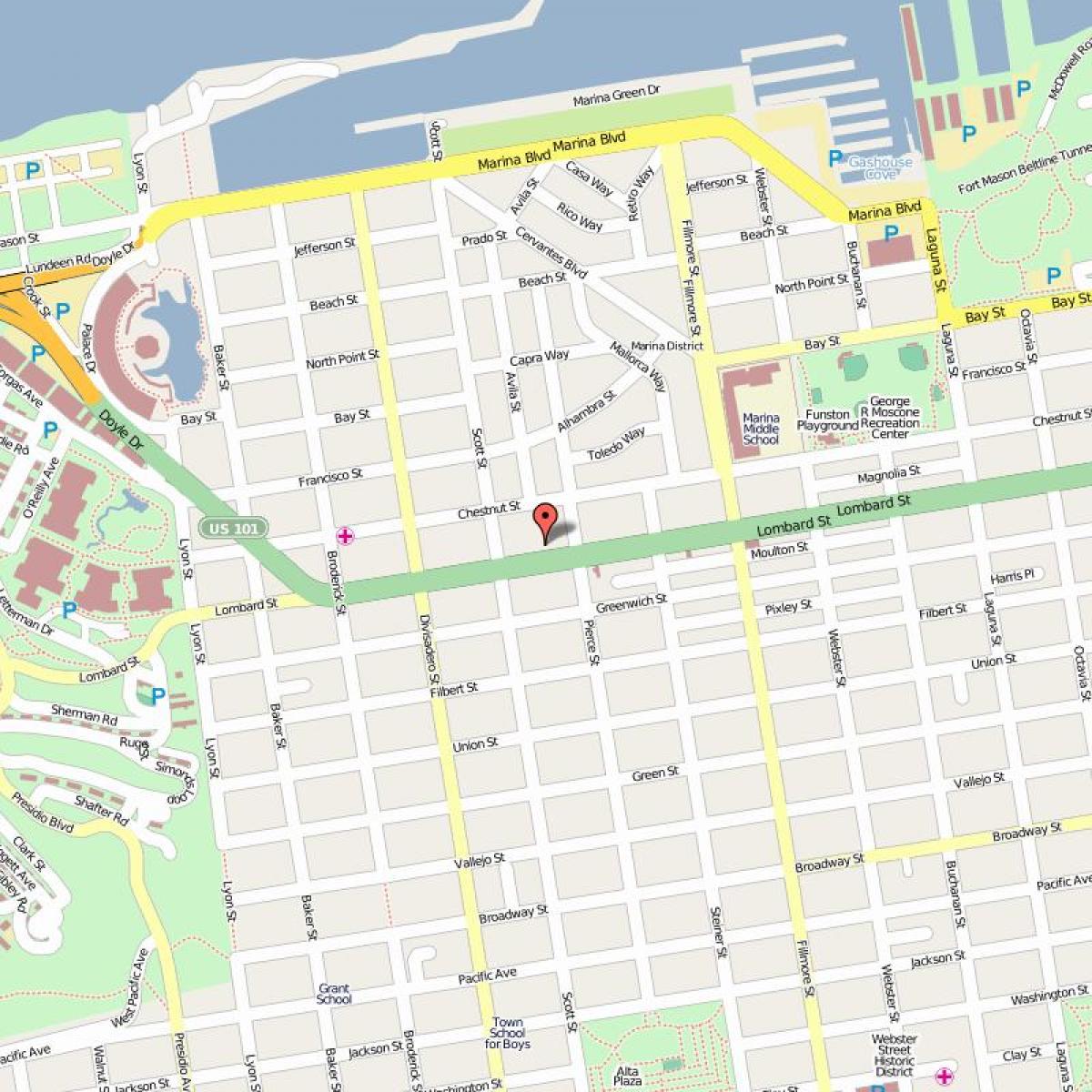 Karta över lombard street-San Francisco
