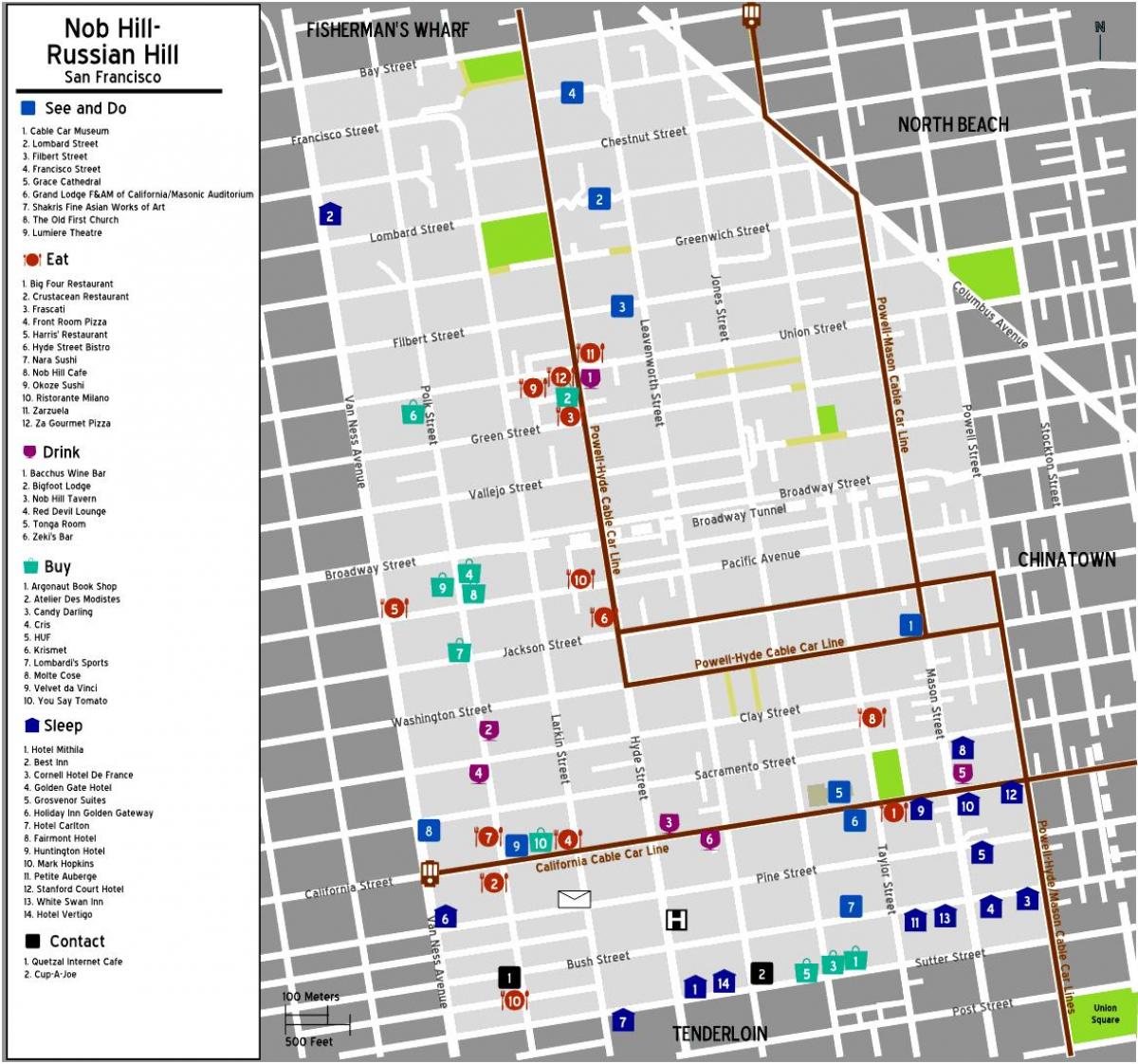 Karta över området nob hill i San Francisco