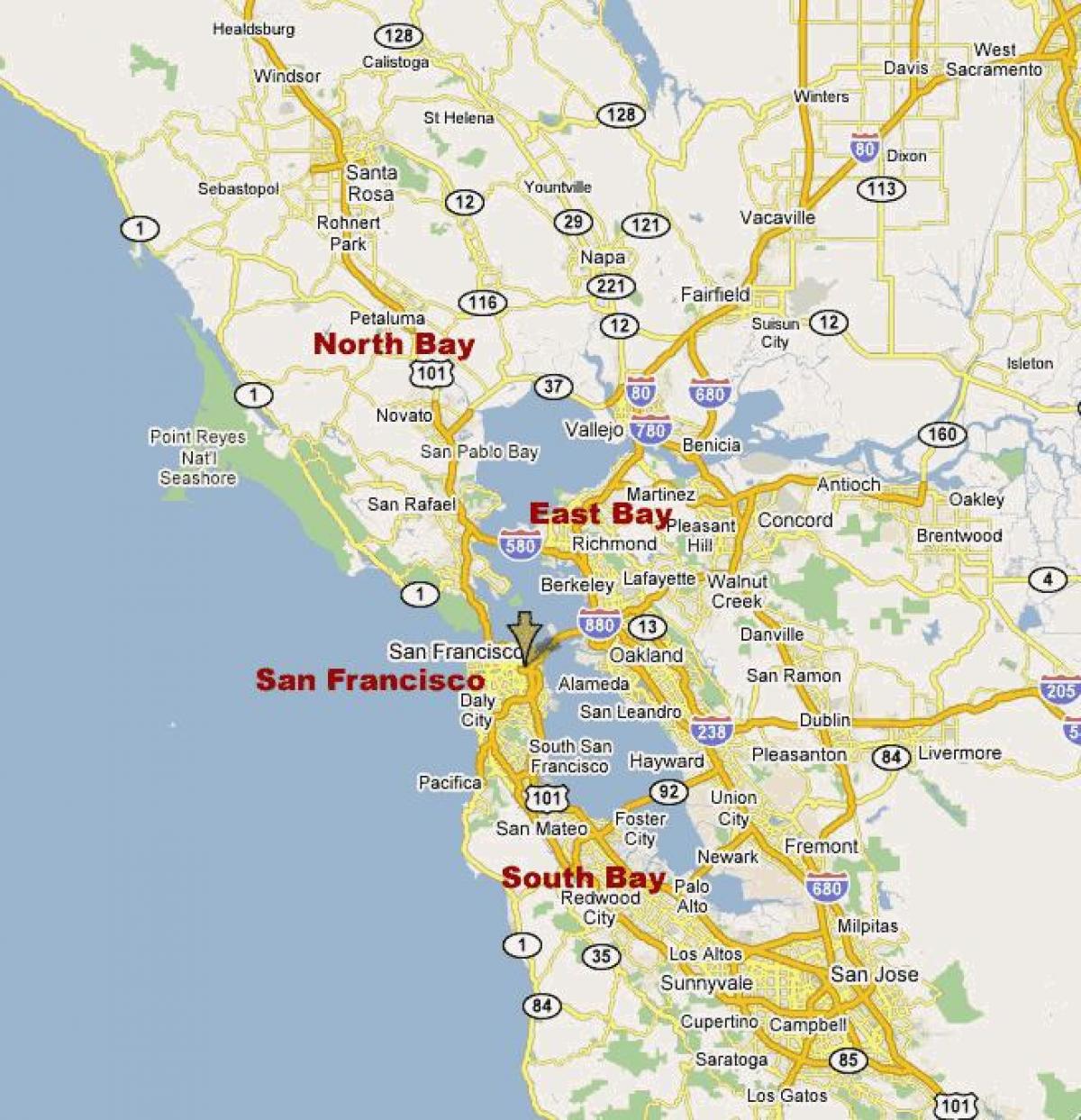 karta över south bay i norra kalifornien