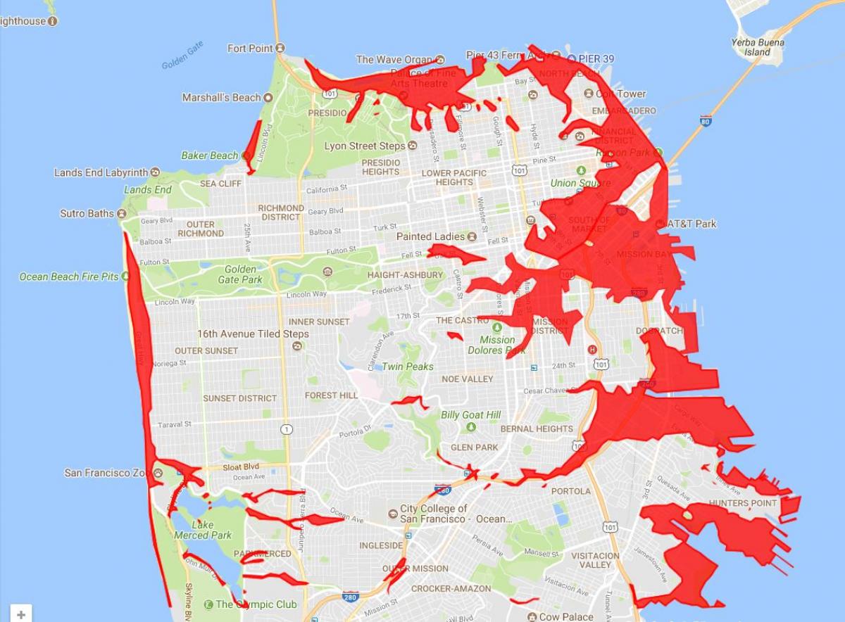 San Francisco områden för att undvika karta