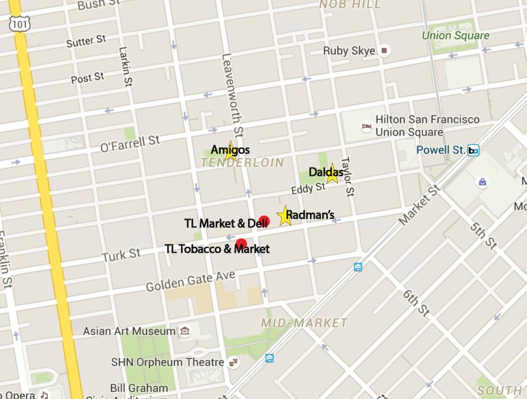 Karta över område tenderloin i San Francisco