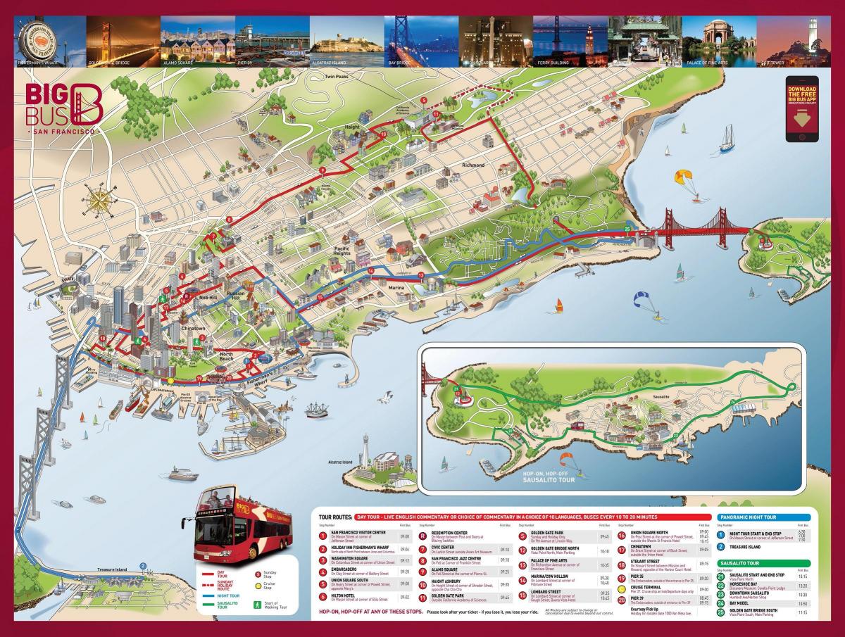 Karta över röda bussen San Francisco 