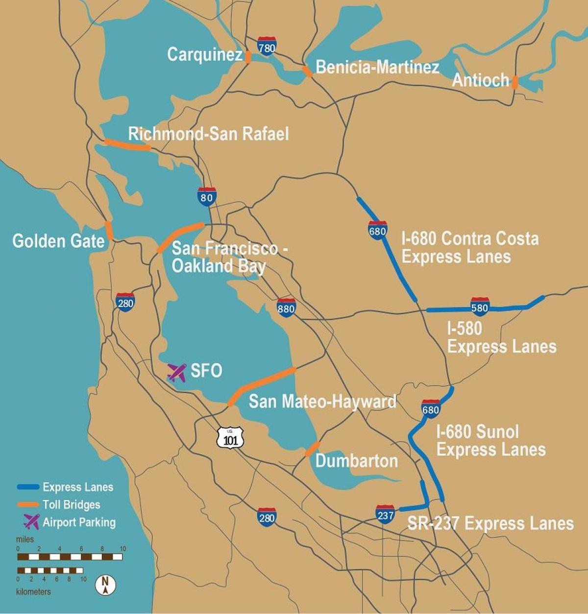 avgiftsbelagda vägar San Francisco karta