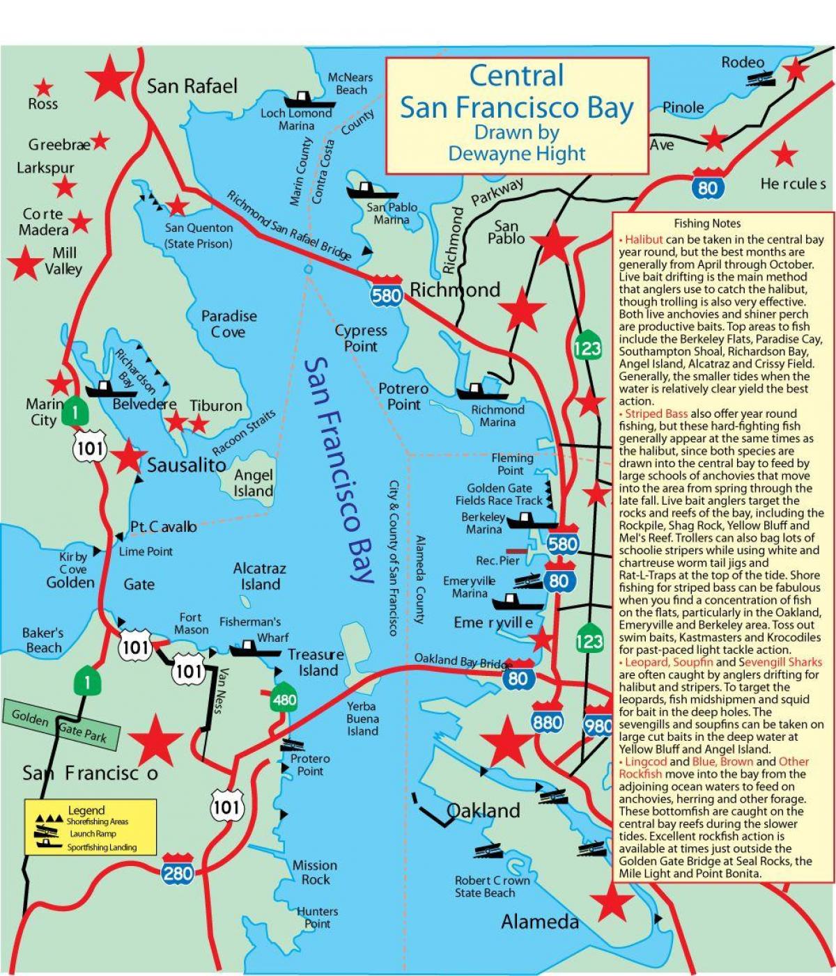 Karta över San Francisco bay fiske 
