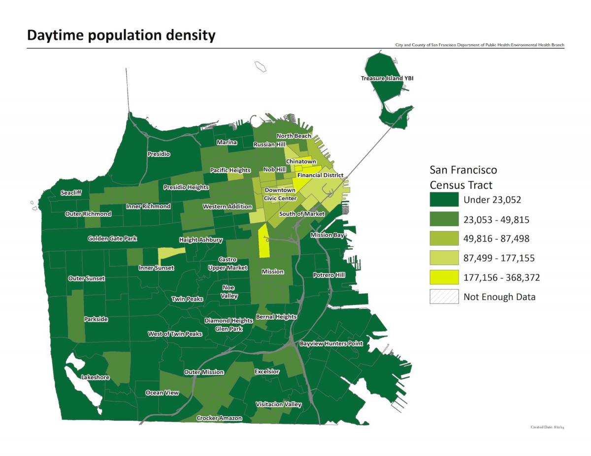 Karta över San Francisco befolkningstäthet