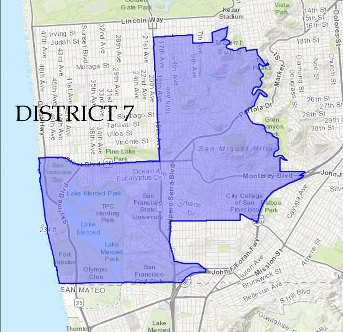 Karta över San Francisco-distriktet 7 