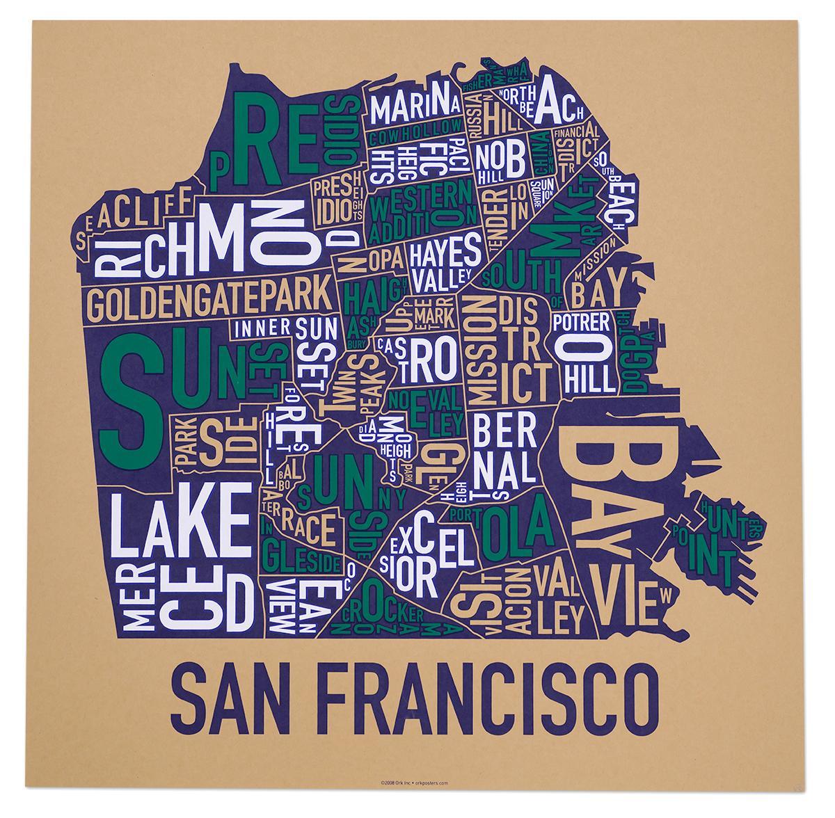 San Francisco-trakten karta affisch