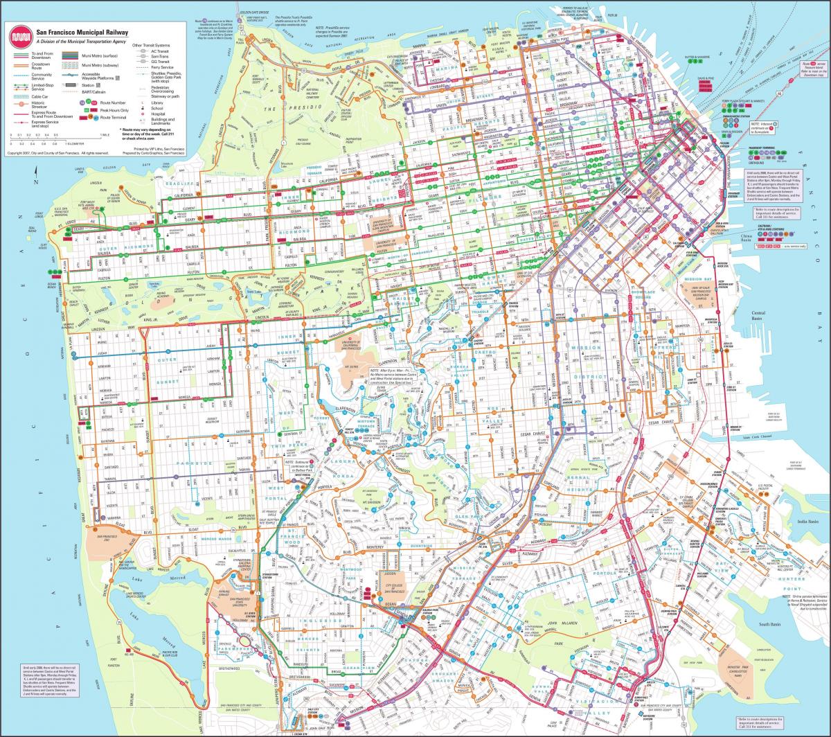 Karta över San Francisco municipal railway