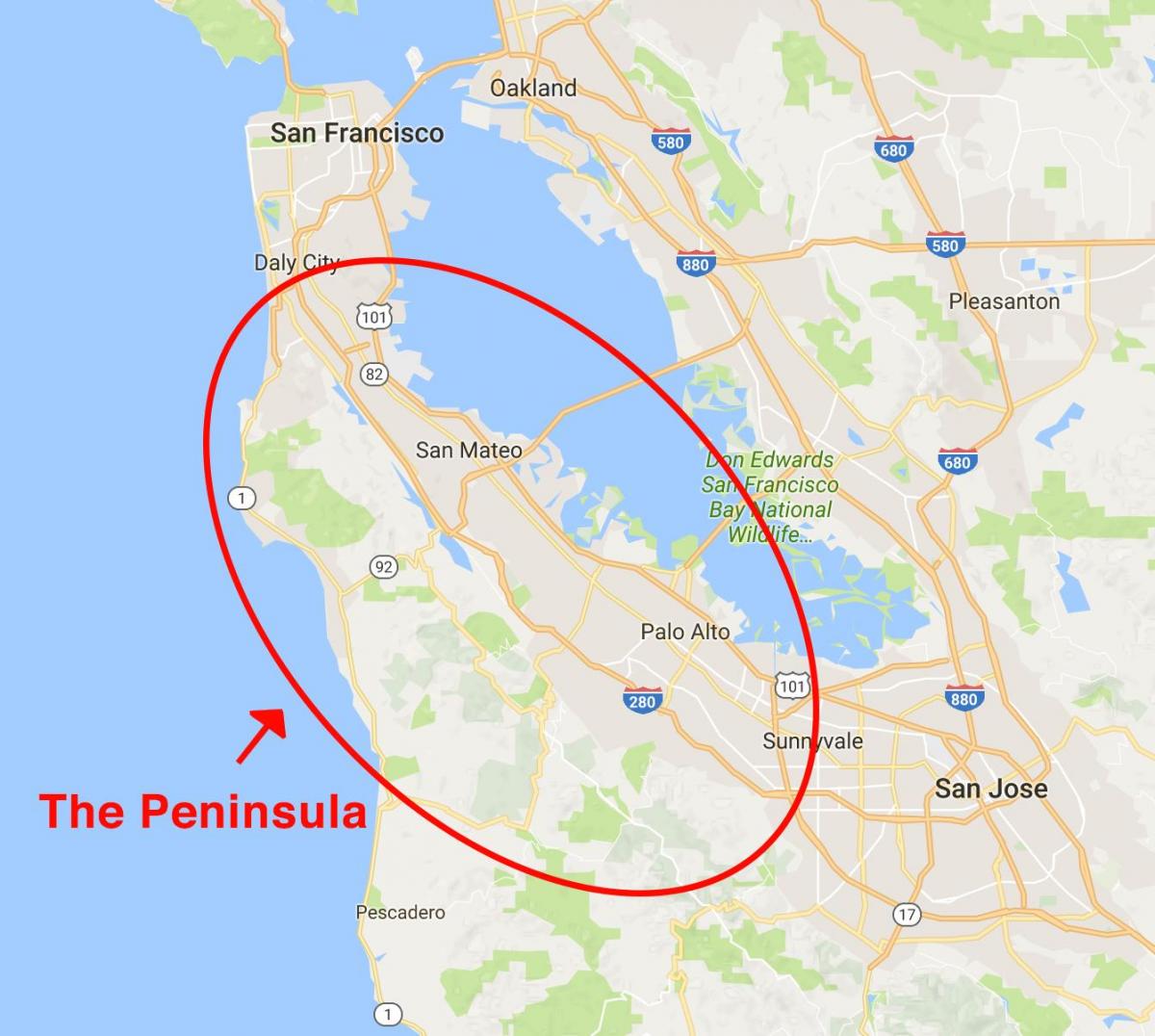 Karta över San Francisco-peninsula 