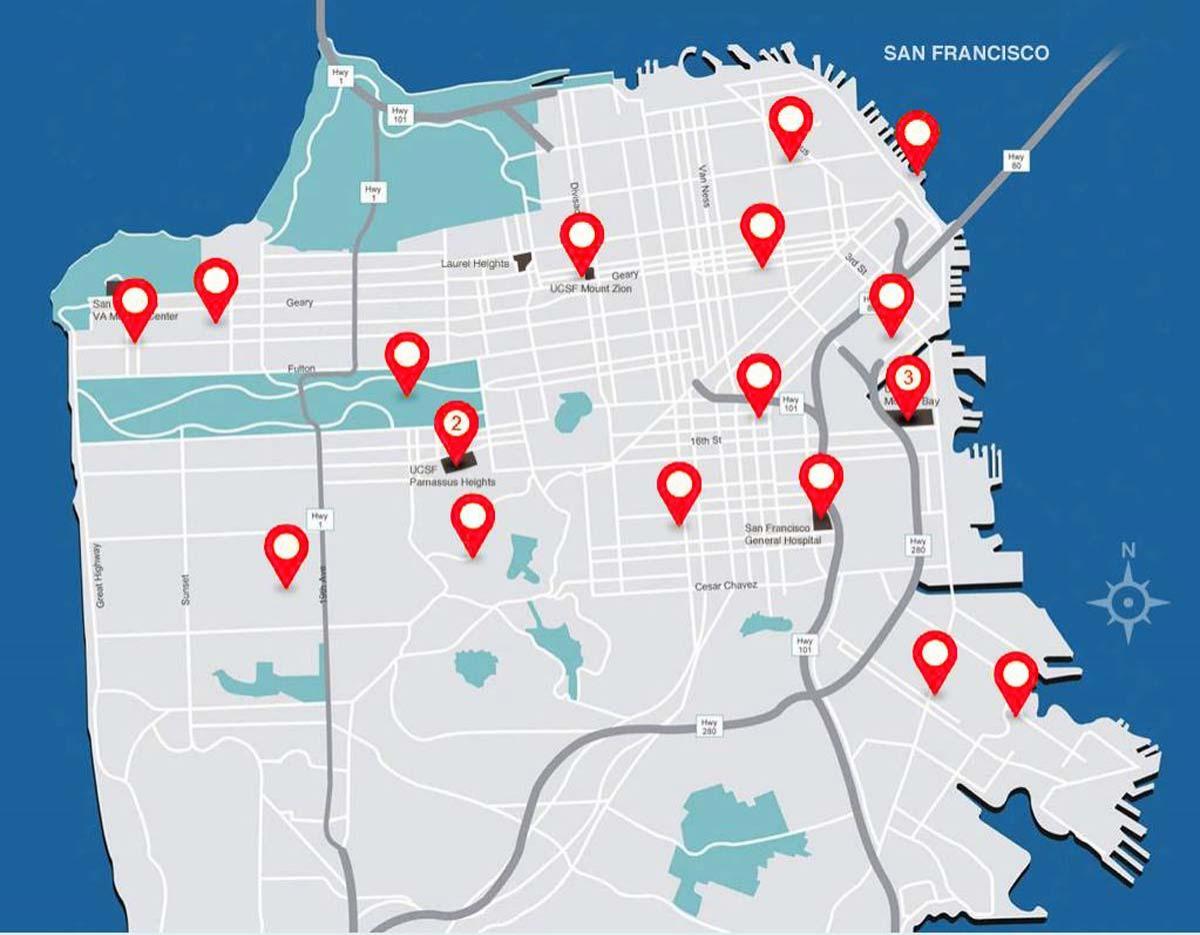 Karta över San Francisco sjukhus