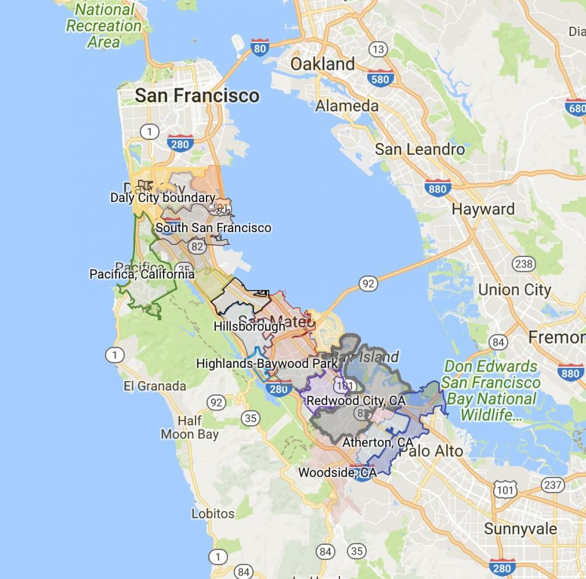 Karta över San Francisco stadens gränser