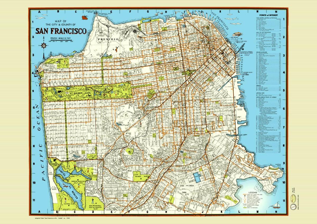 Karta över San Francisco street affisch