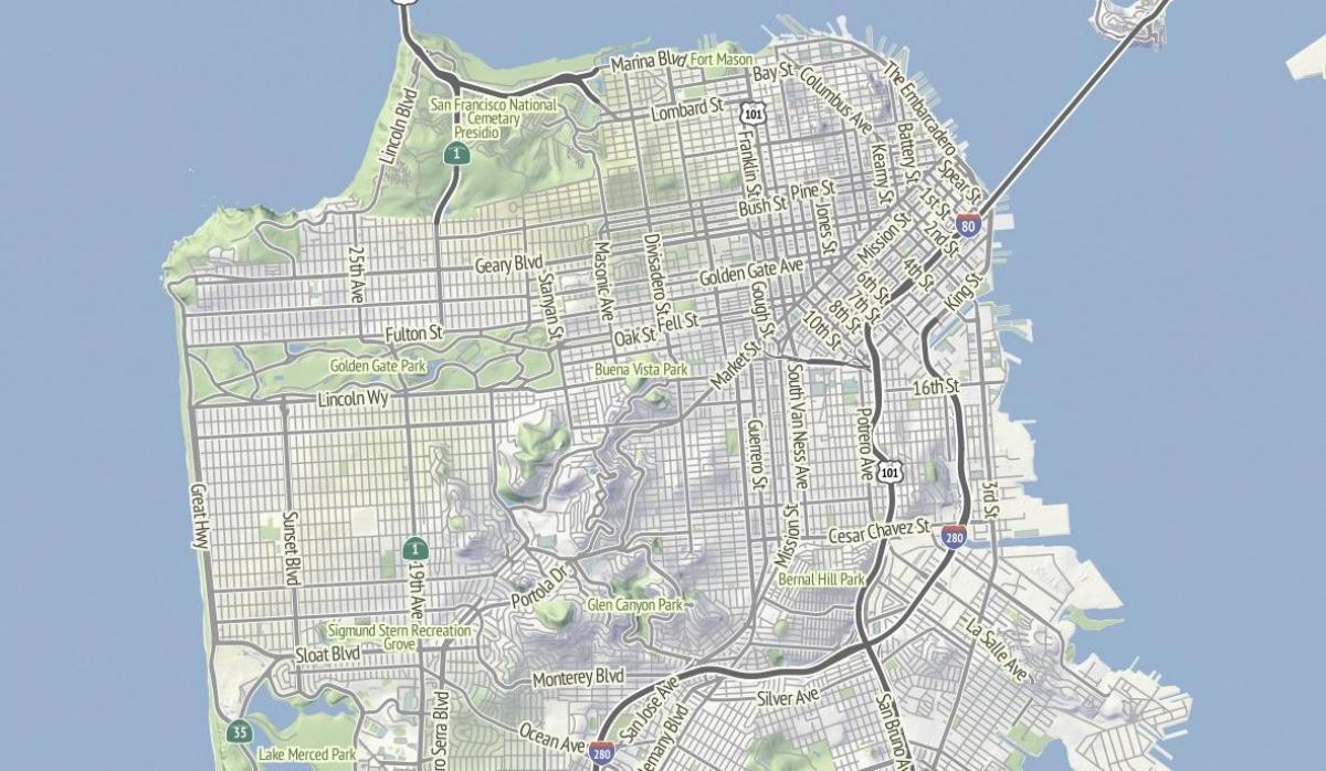 Karta över San Francisco terräng