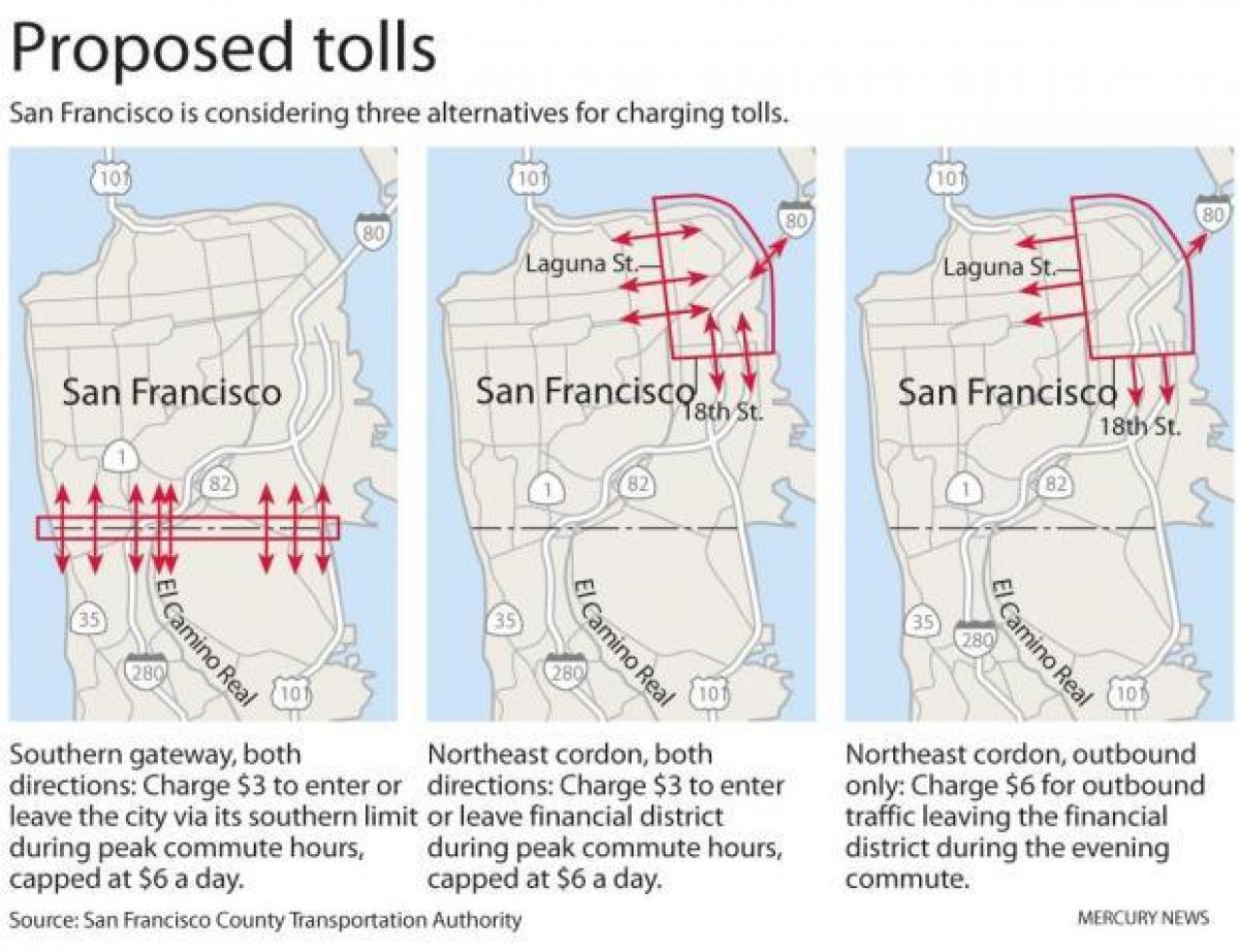 Karta över San Francisco vägtullar