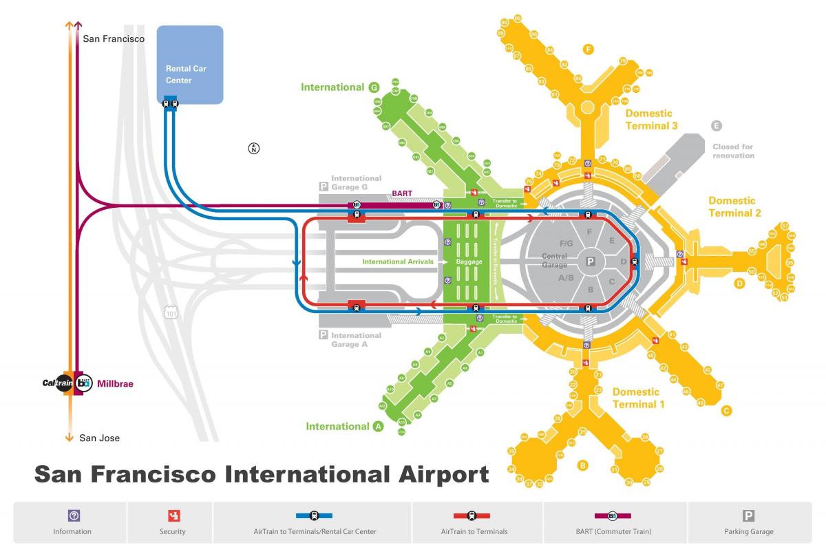 San Francisco flygplats hyrbil karta
