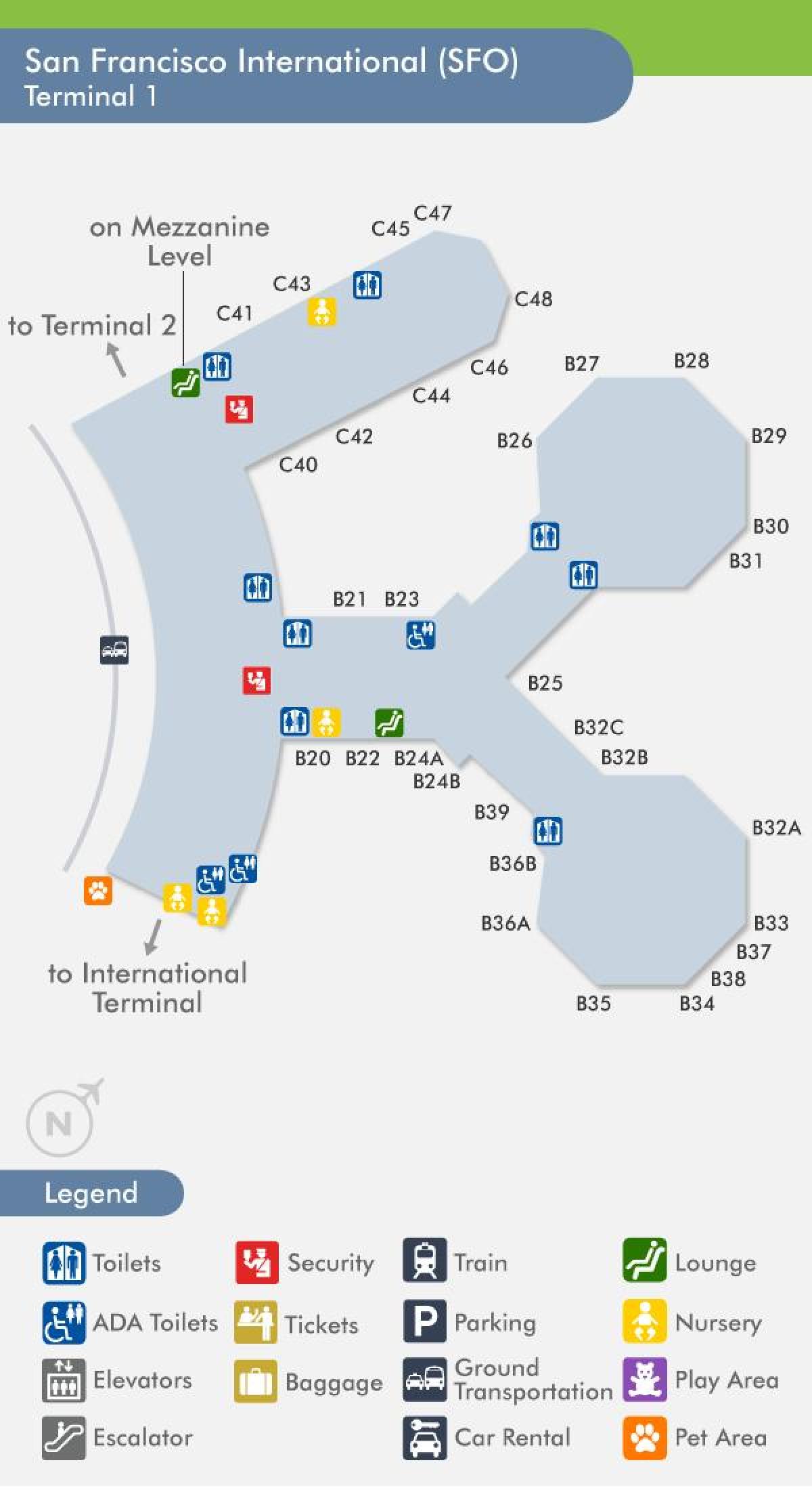 San Francisco airport terminal 1 på karta
