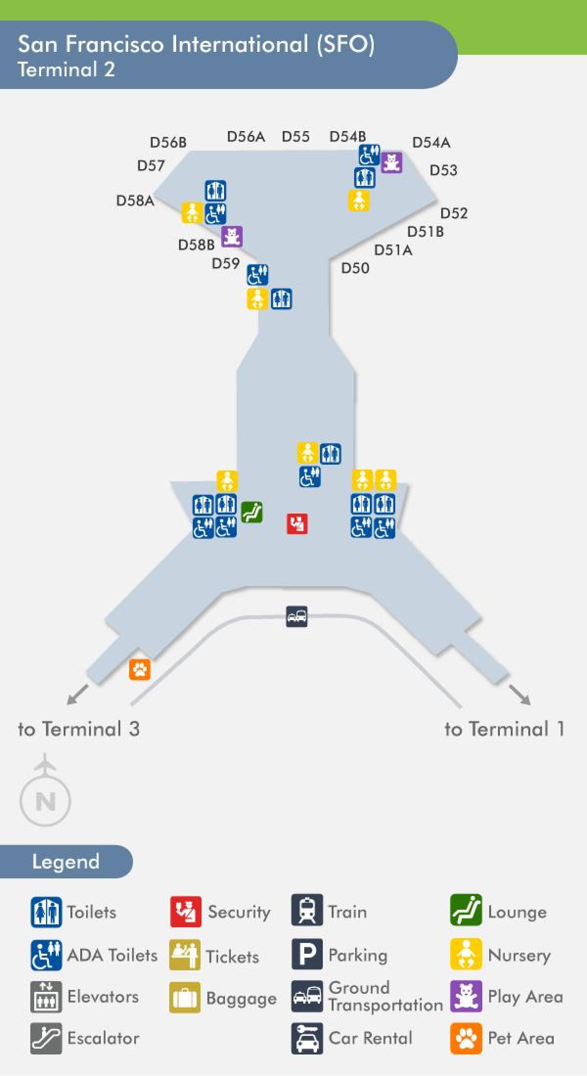 San Francisco airport terminal 2 på karta
