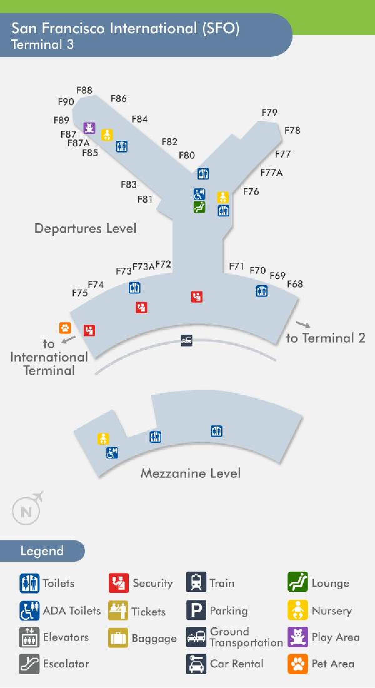 SFO flygplats och karta terminal 3