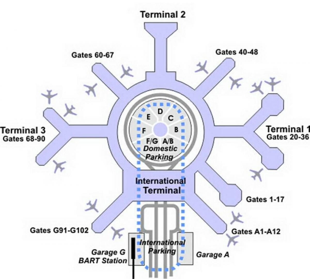Karta över SFO terminal g