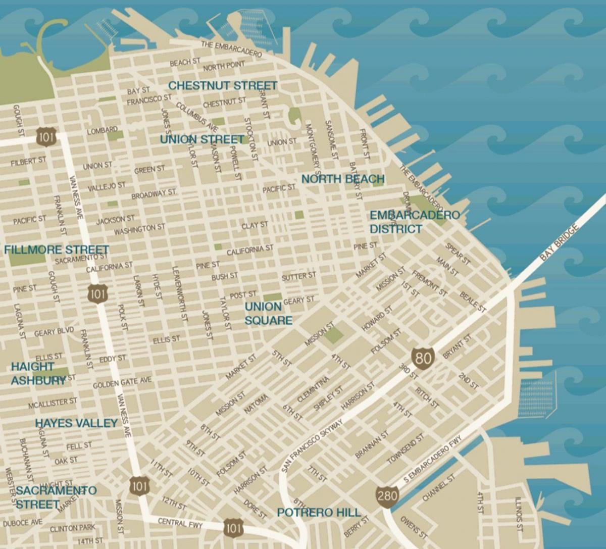 karta över centrala San Francisco-union square