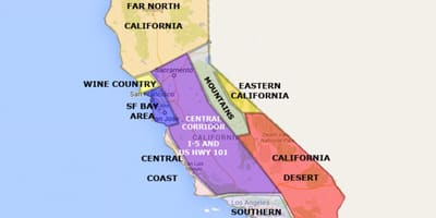 Karta över kalifornien, norr om San Francisco