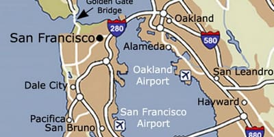 Karta över San Francisco airport och det omgivande området