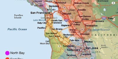 San Francisco karta över området och dess omgivningar