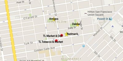 Karta över område tenderloin i San Francisco